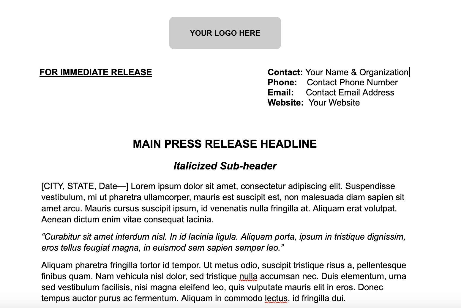 AP Style Press Release Template